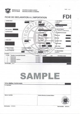 科特迪瓦的进口许可号码FDI NO