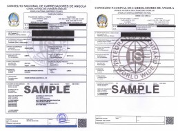 安哥拉CNCA船运 证书样本